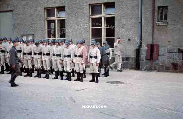 14th Panzer Division 103 Schutzen Regiment Lobau Saxony Kaserne Barracks training 1939 parade white work uniform helmet
