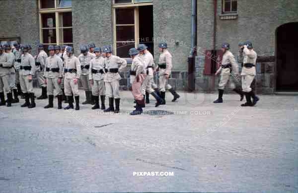 14th Panzer Division 103 Schutzen Regiment Lobau Saxony Kaserne Barracks training 1939 parade white work uniform helmet