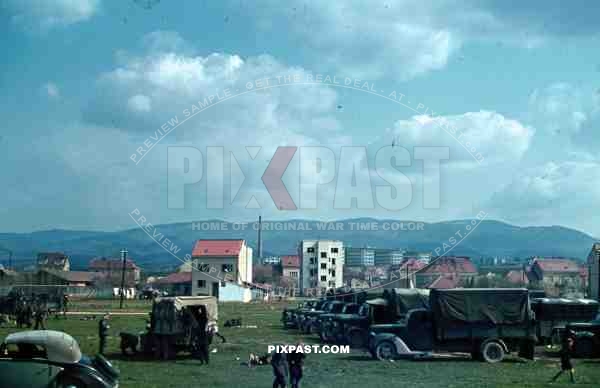 14th panzer division parking lot trucks yukoslavia 1941