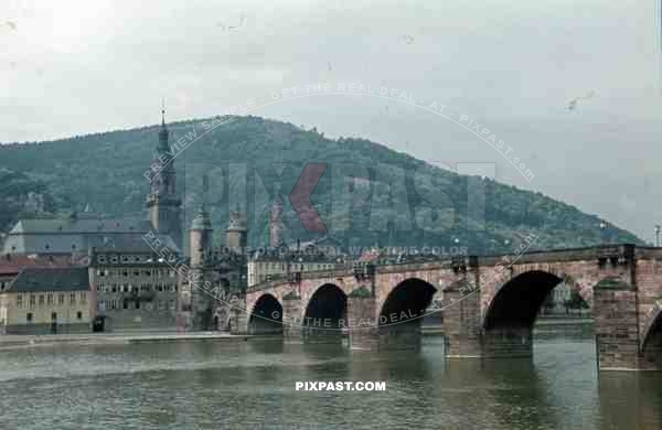 1939 Heidelberg Old Bridge (Alte BrÃ¼cke) and Heiliggeistkirche.