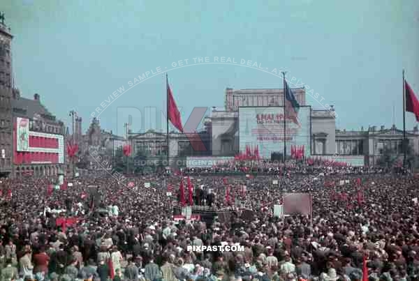 1st of May 1946 Rally. Augustusplatz Leipzig Germany. The election of the SED political party. Start of the DDR