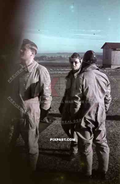3 Luftwaffe Airforce Glider Pilots with sun glasses trainning Lubeck airport 1943