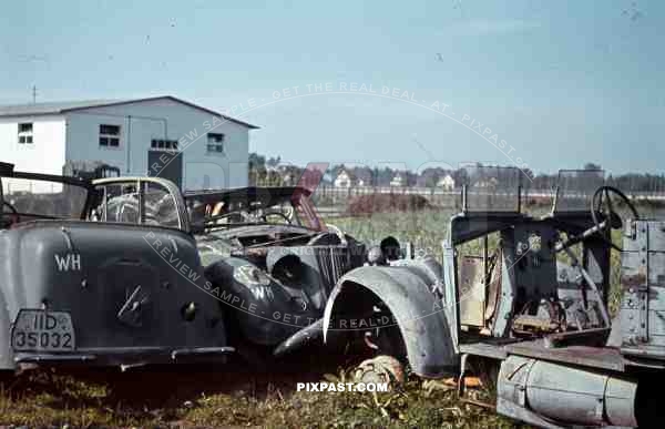 50.Inf.Div. Versorgungseinheiten 354. Latour-de-Carol, France 1940. Wehrmacht, scrap, heap, cars, destroyed.