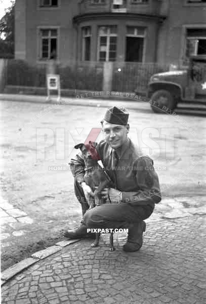 69th infantry division - Leipzig - Germany - 1945 Sgt Ward June Obie dog hit by car