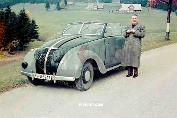 Adler 2.5L Convertible 1937. Berlin family doing holiday in Sudetenland Czechoslovakia 1939