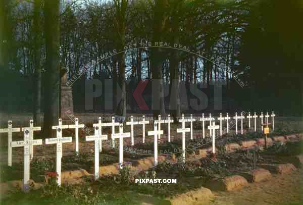 American slide of German war graves near Wesel Germany May 1945. These soldiers were defending the rhine crossing 1945