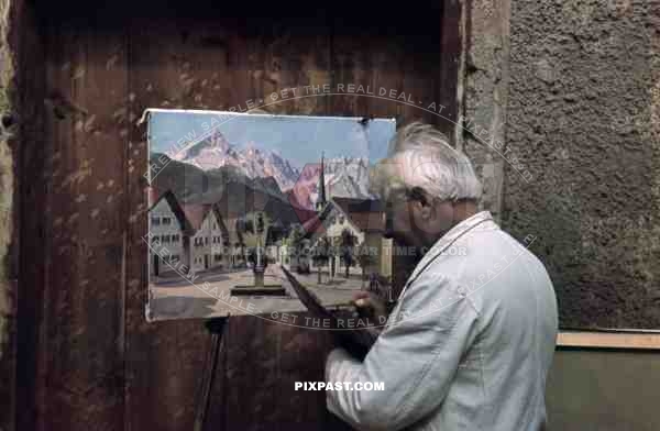 artist painting RÃ¶merstraÃŸe in Garmisch Partenkirchen, Germany 1939
