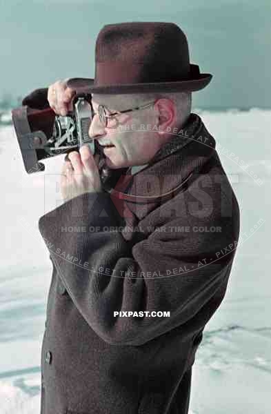 Austrian Hobby Photographer with camera in hand, Winter snow, Ginzling Austria 1939