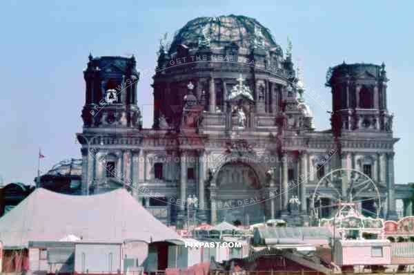 Badly damaged Berlin Dom 1946. Civilian Circus on the Lustgarten