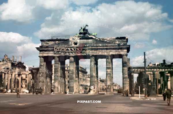 Badly Damaged Brandenburg Gate / Brandenburger Tor. Pariser Platz. Berlin Germany. April 1946