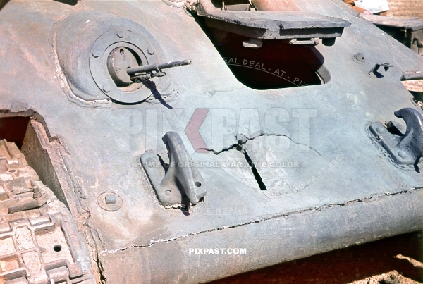 Badly damaged Russian T34 heavy tank near Stalingrad 1942. Taken by a soldier of the 297 Infantry Division