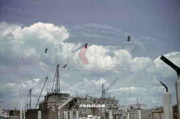 balloons over the newly built bunker in St. Nazaire, France 1942