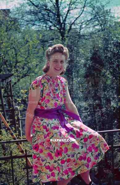 beautiful woman with colourful dress in Frankfurt, Germany 1942