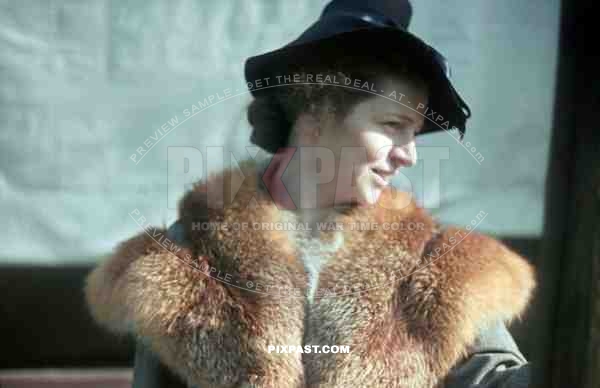 Beautiful young woman in Fur fashion and Hat, Frankfurt Germany. 1939. 