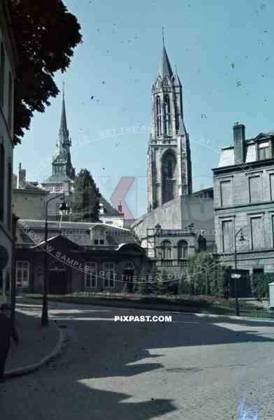 Belgium 1945 color Church City Hall town market