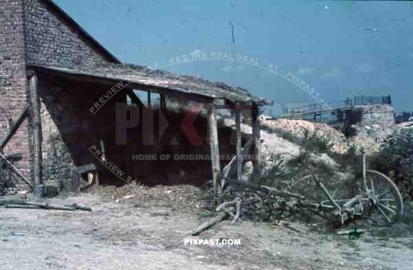 Belgium farm house shed horse wagon 1945 color