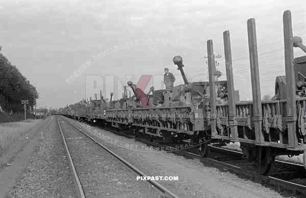 BW german pak cannons loaded on transport train russia 1943