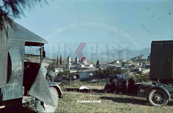 Captured British English Bedford trucks lorries Wehrmacht Greece 1942 red-cross ambulance BMW motorbike 