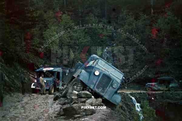 Captured British English Bedford trucks lorries Wehrmacht Greece 1942 summer crashed cliff red cross ambulance staff car