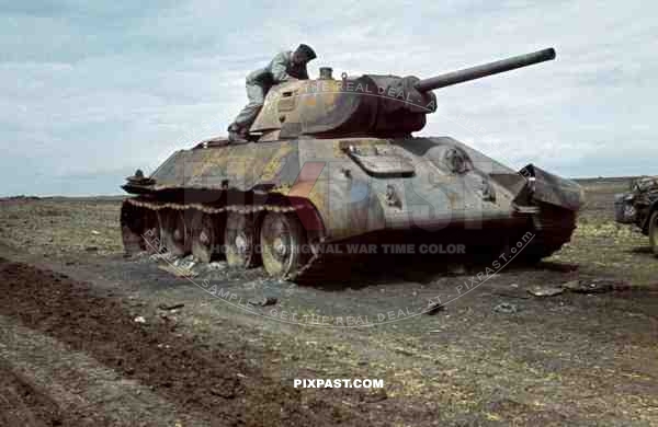 Captured Russian T34 Panzer Tank,  Kharkov, 1942, 22nd Panzer Division, 204th Panzer Regiment. 