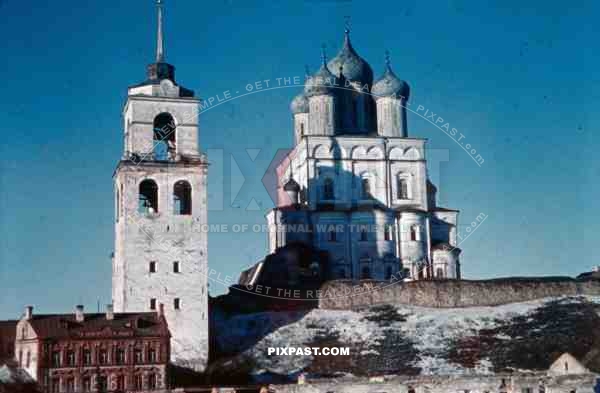 cathedral and bell tower in Pleskow, Russia 1943