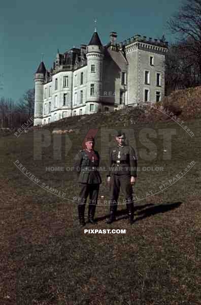 Chateau de la Mercery, Magnac-Lavalette-Villars France 1940. German soldiers with iron cross medal