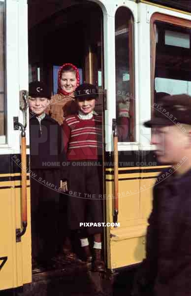 Children in tram Strassenbahn Stuttgart Germany 1942.