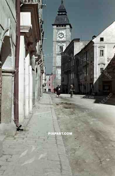 Clock tower on market in Enns Austria,  Upper Austria 1940 