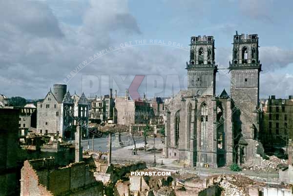 Destroyed / Bombed ruins of Kassel in Hessen Germany June 1944. Church St Martin, Martinskirche