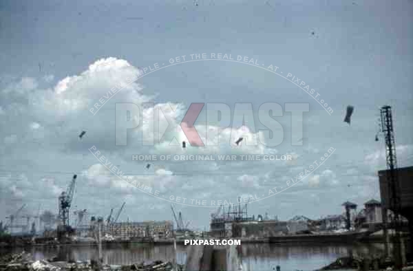 destroyed docks at the St. Nazaire harbour, France 1942