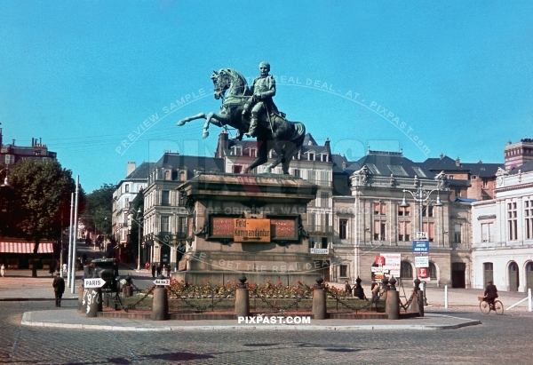 Equestrian statue of Emperor Napoleon I in Rouen France 1940. Wehrmacht Feld Kommandantur
