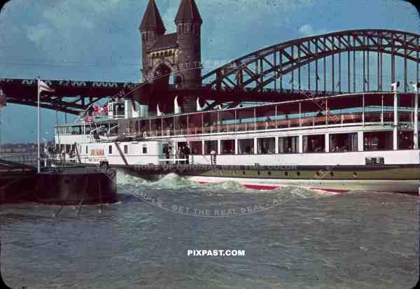 ferry under a bridge in Bonn, Germany 1939