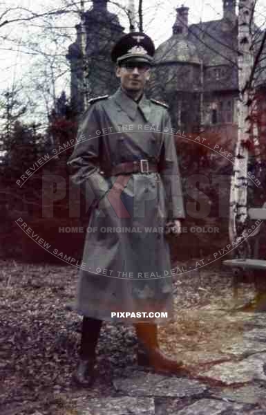 geman artillery officer french coast 1940 portrait winter rain jacket leather belt