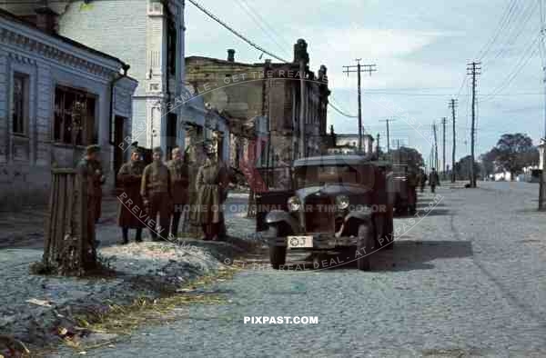 German 94. Infantry division soldiers take Russian military prisoners, Lutsk, Ukraine, 1941, Russian, GAZ AAA,