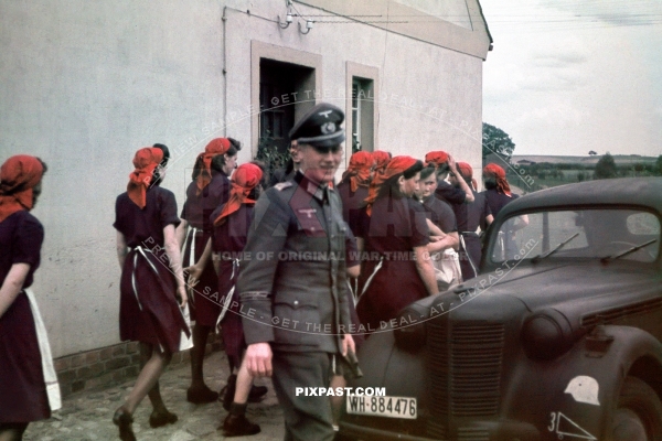 German army officer of the Division Grossdeutschland visiting a girls school in Ukraine 1941