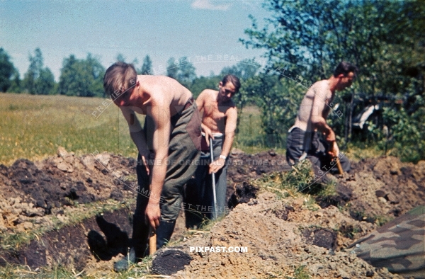 German army soldiers digging trenches near Kharkov Ukraine summer 1942. 177. Division Kraftfahr Ersatz Battalion