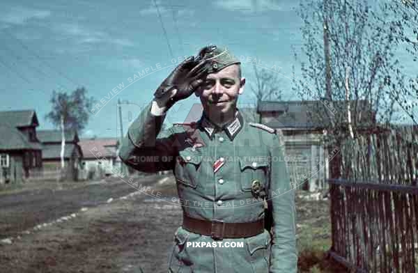 german artillery officer horse medal saluting uniform russian village 1942