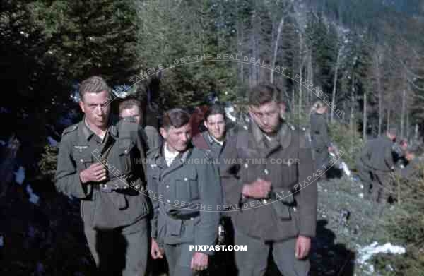 German children in Wehrmacht uniform, Berchtesgaden Bavaria, Germany 1945, Last fight in forest.