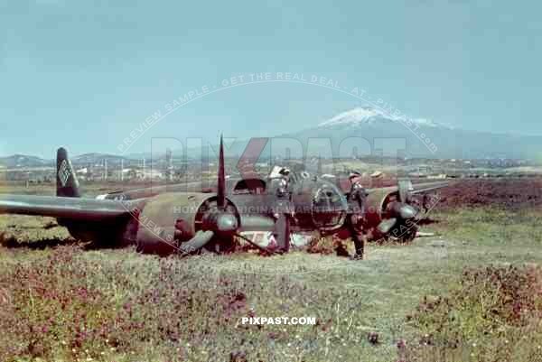 German Junkers Ju 88 emergency landing, Catania-Fontanarossa Military Airport. Sicily March 1941