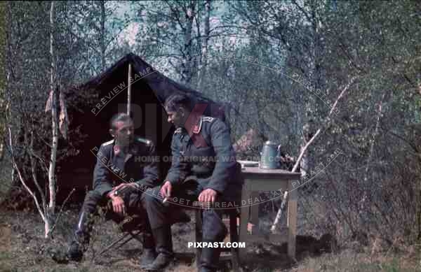 German Luftwaffe FLAK officers tent zeltbahn coffee Russia 1941 3. Flak Abt. 701 