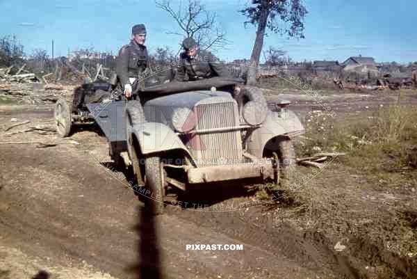 German PAK 38 Artillery crew with AdLer kubel near Rzhev Russia February 1942. 6th Infantry Division.