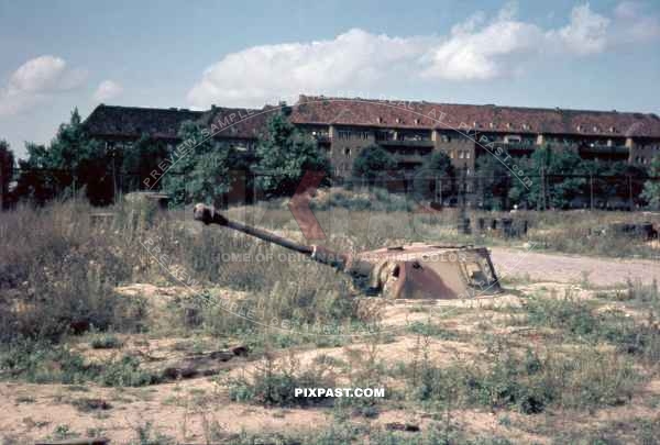 German Panzer 4 turret used as Bunker artillery near Tiergarten during the battle of Berlin. Photo taken in June 1946.