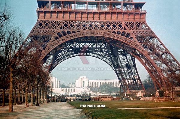 German soldiers visiting the Eiffel Tower Paris France 1940