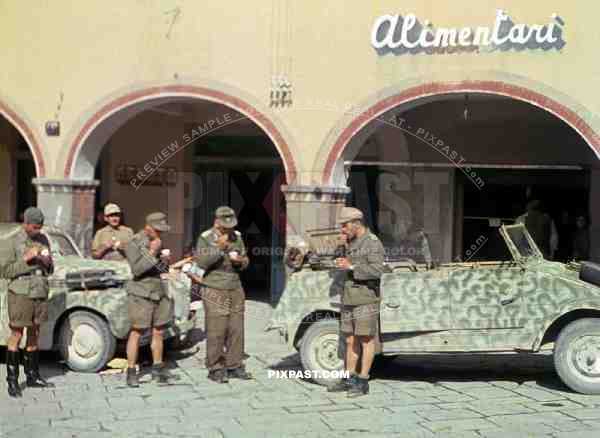 German soldies eating Gelato in Rome, June, 1944, Day of Anzio Invasion, VW Kubelwagen 82. 26th Panzer Divisions