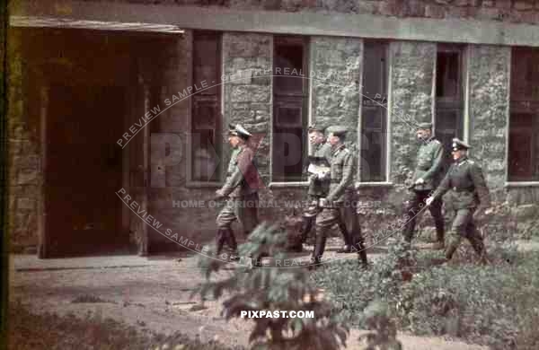 German Wehrmacht OKH staff meeting in stone building officers Ukraine 1942