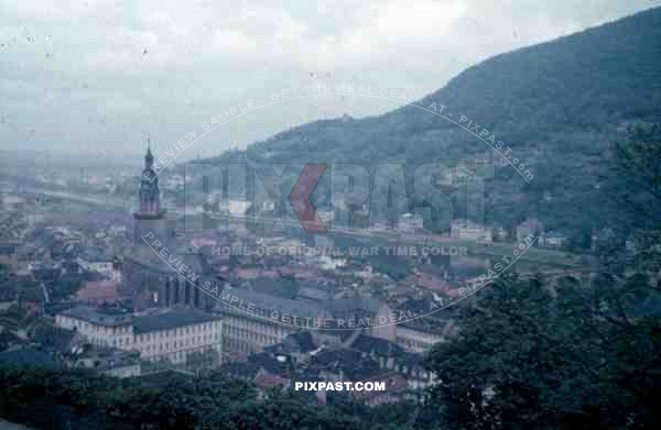 Heidelberg Castle 1936, view of city, Church of the Holy Spirit,