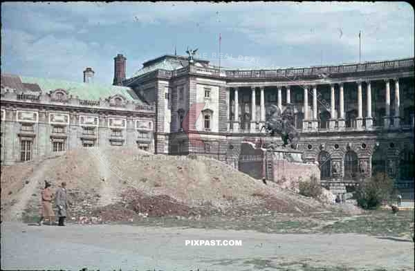 Hofburg Palace Austria Vienna Wien Russian attack bombed 1945 rooftop citiy destroyed rubble ruins red flag
