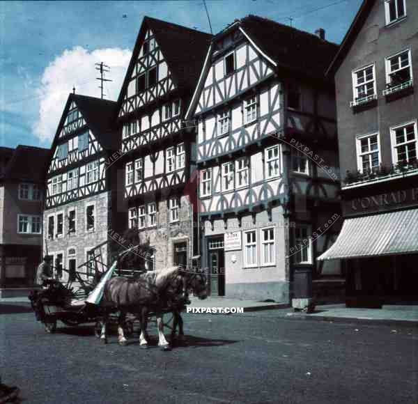 horse carriage on market place in Fritzlar, Germany 1938