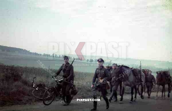 infantry unit with bikes horses france evening march 1940