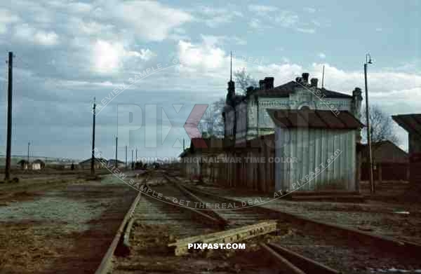 Krasnopillya, Sumy, Ukraine, Winter 1941, Train Station, bombed rail track, 94. Infantry Division, Swords, Signal corp,